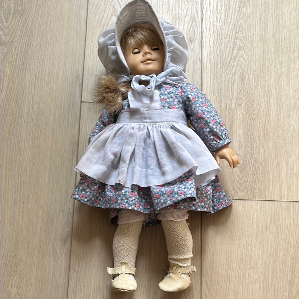 Vintage American Girl Kirsten Doll in Blue with White Apron and Bonnet